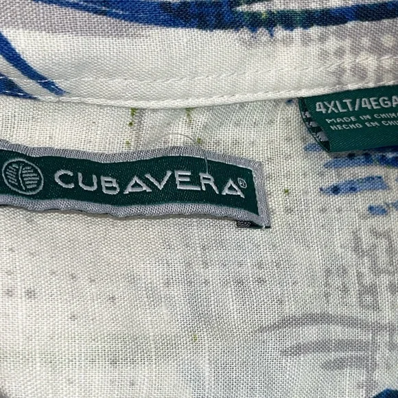 Cubavera Men's Shirt  4XLT Blue/White/Green Button Up Short Sleeve Leaf Print - Picture 10 of 11